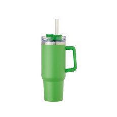 LONGGU 텀블러 1200ml 대용량 손잡이 와 빨대가 있는 스텐 내병 텀블러, 5개, 그린