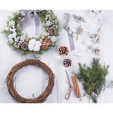 DIY植物花環材料包，聖誕節慶裝飾，手作藤圈花材組，創意花藝材料包, G圓花環(附膠條)KA02
