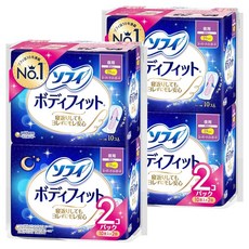 소피 바디핏 슈퍼 나이트 가드 야간 깃털 없음 29cm 40장 10장입×4개 생리용품 냅킨, 1개