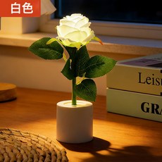 DIY新款跨境熱銷LED玫瑰小夜燈情人節禮物花盆燈氛圍檯燈創意夜燈, 白色:暖白