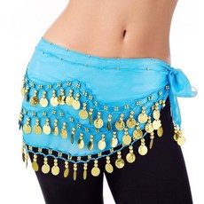 Mepase Belly Dance 힙 스카프 128개의 금화 140cm(55.12인치) 코인 스커트 랩 벨리 댄스 의상 여성용 블랙.