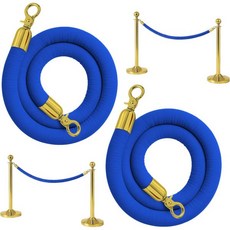 골드 후크가 달린 6PCS 블루 벨벳 로프 5피트 - 및 군중 통제를 위한 프리미엄 스탠션 로프 - 대기열 관리 및 장식용 내구성 있는 VIP 장벽, Blue, 2 PCS