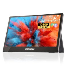 AIREIXINGD 휴대용 모니터 11.6인치 1080P FHD IPS 디스플레이 60Hz 울트라 슬림 USB/Type-C/미니 HDMI 여행용 모니터 킥스탠드 포함 노트, AIREIXINGD 휴대용 모니터 11.6인치 프리스탠