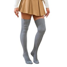 WODECASA 여성용 케이블 니트 허벅지 높이 양말 레그 워머 엑스트라 롱 웜 오버 니 하이 겨울 스타킹 918 그레이