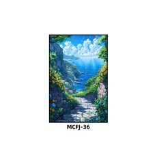 창밖풍경 해변 일러스트 액자 인테리어 치유 벽화 북유럽 디자인 푸른 하늘 그림, MCFJ-36