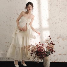 원피스 임산부 촬영 오프숄더 주수 만삭 화이트, 상의 36+치마
