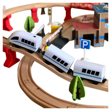 ikea木製火車組 台灣有貨 88件組 電動小火車 軌道相容 生日禮物 益智玩具, 1個, 88木製電動火車組