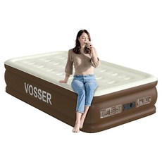 VOSSER 에어 매트리스 트윈 내장 펌프 45.7cm(18인치) 돌출된 블로우 업 매트리스 2분 안에 공기 주입식 매트리스 가정 바닥 및 캠핑용 싱글 트윈 사이즈 에, Khaki