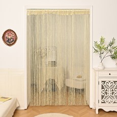 DFMEI 扁銀直線簾窗紗穿杆成品線簾客廳書房門簾裝飾隔斷紗簾, 米色