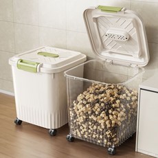 寵物糧分裝桶 儲物桶 防潮 貓糧儲存桶 狗糧密封罐 帶蓋防蟲防潮 寵物凍乾收納盒 透明帶輪儲糧桶 防蟲防潮 乾糧桶 飼料密封罐 米桶密封, 全實色-【多功能糧桶/米糧/貓狗糧】,貓狗糧50斤【送量杯+防蟲盒】無輪款, 1個