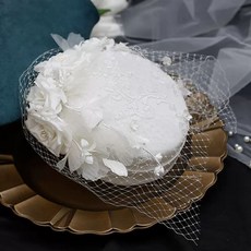 웨딩모자 신부 모자 웨딩촬영 셀프웨딩 면사포 실크햇, A. S54 56cm, A. 하얀 꽃 중절모