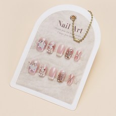 穿戴甲 小白兔甜酷美甲貼片, 1個, BY1025手工甲XS碼#10片/盒:穿戴工具包款