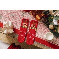 【熱銷Top1-限時下殺】【桃園出貨】超多款聖誕襪 不掉毛珊瑚絨襪 加厚保暖圣誕睡眠襪 卡通半邊絨地板襪 女襪 聖誕節襪, 圍巾鹿, 1個