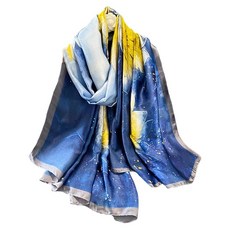 Aufeel 패션 스카프 100% 새틴 실크 롱 경량 자외선 차단 숄 랩 여성용 헤어 스카프 플라워 프린트 라지 141410, 화이트 연꽃