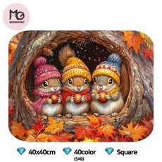 뭉시크 가을 다람쥐 삼형제 4040 사각 프리미엄 보석십자수, 1개, 40*40cm