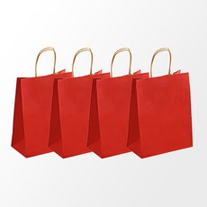 바시유 파스텔색상 단일색 심플 종이 쇼핑백, 4개입, 빨강