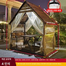 이오 방가로 야외방갈로 야외조립식방갈로 방가로집, 탄화목 4 + 바닥재 + 스크린 커튼 + 태양광 조명