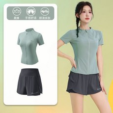 新款透氣速乾短袖開衫運動套裝女
