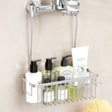 범블스홈 욕실 수전 걸이형 선반 40cm 화장실 수납 정리 다용도 무타공 바구니, 실버