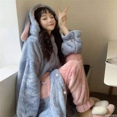 睡衣女冬季睡袍加厚保暖珊瑚絨卡通情侶睡袍居家服