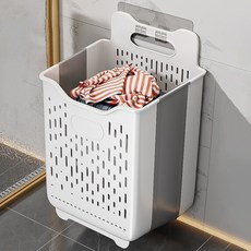 Qiaokao 벽걸이형 접이식 빨래 바구니, 그레이+화이트