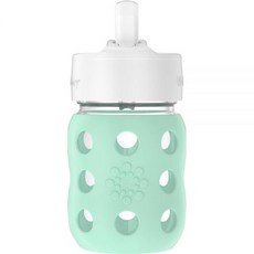 Lifefactory 226.8g(8온스) 와이드 넥 유리 아기 젖병 보호용 실리콘 슬리브 및 플랫 캡 민트 (LG2231WMI4) 174242, 피벗 빨대 캡
