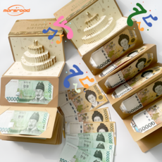 LED 생일 멜로디 황금 금 병풍 용돈 돈 현금 봉투 돈벼락 [2type 고급 예쁜 부모님 생신 선물 이벤트 칠순 환갑 팔순 남편 포장 입체 카드], 1개, 20단