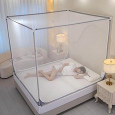 Homi Zon 프리미엄 고밀도 모기장 360도 모기 차단 사각 바닥형 침대 텐트 양쪽 출입문 대형, 그레이