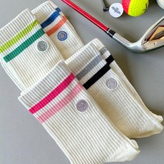 바이진주리본 컬러 스트라이프 골지 스마일 중목 여성 골프 양말 4족 세트, 4개