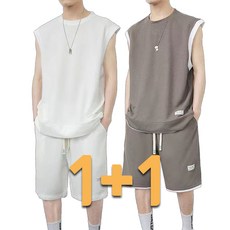 2세트 남성 여름 민소매 나시 조끼 반바지 투피스 여름 얇은 통기 시원한 트레이닝세트 런닝세트 빅사이즈 홈웨어