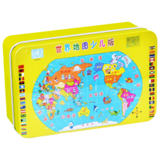 卡通拼圖 兒童益智玩具 趣味拼圖 鐵盒裝, 【60片】世界地圖, 1個, 60片
