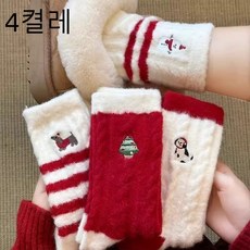 투니스 여성 귀여운 두꺼운 배색 자수 수면양말 4개입