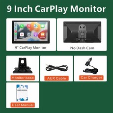 9인치 무선 CARPLAY 차량용 및 ANDROID 플러그 AUTO 플레이 네비게이션 호환) GPS 카 (CARPLAY 앤 스크린 스테레오 휴대용, 9 inch screen, with rear cam