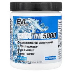 Evlution Nutrition EVL뉴트리션 크레아틴 5000 블루 라즈 10.3 oz 292g 파우더 운동보충제, 292, 1