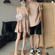 커플 시밀러룩 호캉스 원피스 웨딩촬영 티셔츠 신혼여행 반팔 패밀리룩 하와이안 휴양지 드레스 긴팔