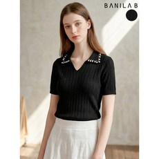 바닐라비 여성 비스코스 진주카라 니트