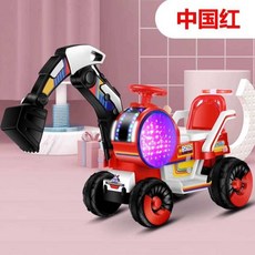 菲比尋常 新款電動遙控挖土機 雙驅動力 工程車玩具, 1個, 紅色