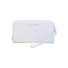 Betsey Johnson Quilted Flower Zip Around Wallet with Wristlet Strap Light Blue 8.5 x 4.5 Inches
