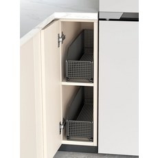 리치힐 슬라이딩선반 2개 하부장 싱크대선반 정리 틈새 수납장 씽크대 양념통 무타공 다용도 바스켓, 1개, 화이트(15x43x14cm) 2개