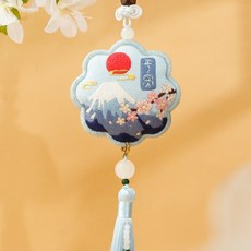 桃園出貨 龍年新款【刺繡系列】卡通雙面刺繡吊飾刺繡手工diy材料包平安符 車掛飾自繡香包香囊雙面繡 交換禮物保佑平安, 雪之櫻香囊（送平安玉扣+繡繃）, 1個