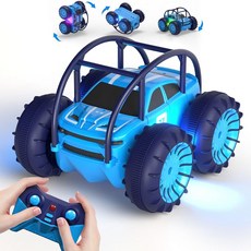 MAXTRONIC 수륙양용 360 RC 회전 자동차 충전식 플립 자동차 제어 원격 장난감, 블루.