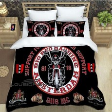 지옥 매트고정 마피아 오토바이 로고 인쇄 3 초대형 침구 세트 무거운 소년 이불 커버 베개, EU Twin 135x200cm