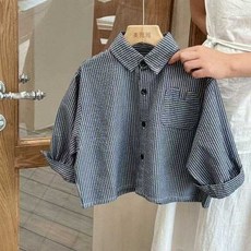 男童秋裝套裝 潮流條紋襯衣 秋款兒童襯衫寶寶條紋打底衫男童韓版洋氣襯衣潮款春秋季外套