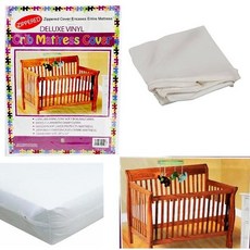 디럭스 비닐 지퍼형 용 침대 매트리스 커버 전체 인케이스 Deluxe Vinyl Zippered Crib Mattress Cover Full Encasement 28" x 52, 1개