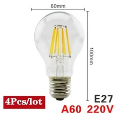 호환 4pcs LED Bulb AC 220V C35 A60 ST64 G45 G80 G95 Lamp E14 E27 Filament Light 2W 4W 6W 8W Glass Ba, 04 A60 E27, 01 2W 220V