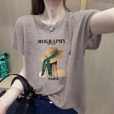 2025년 여름 아이스 촉감 여성 반팔 티셔츠 상의 빅사이즈 여성용 루즈핏 티셔츠 아담한 체형용 티셔츠