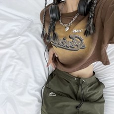 Deeptown Y2K 여성용 빈티지 레터 프린트 후드 힙합 오버사이즈 스웻셔츠 루즈 캐주얼 긴팔 크롭 탑 하이 스트리트