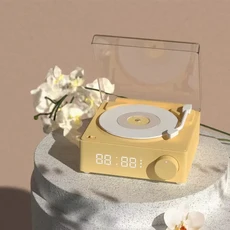 새로운 레트로 비닐 무선 블루투스 스피커 알람 시계 작은 레코드 플레이어 휴대용 고품질 오디오 홈 스마, 02 Yellow, 02 Yellow