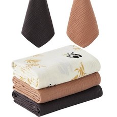 모슬린 포대기 담요 및 아기 트림 천 부드럽고 통기성이 좋은 면 담요 신생아를 위한 속싸개 아기방 유아 필수품 유니 랩 블루 & 틸 182931, 그레이 & 브라운, 판다