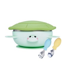 KOM 海洋歷險趣 不鏽鋼兒童矽膠學習餐具 海龜, 1個, 綠烏龜